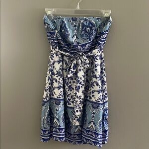 Cupshe Blue and White Strapless Dress
